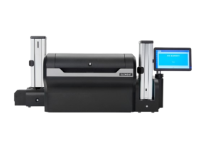 The ELEMENT system, part of IAI’s portfolio, delivering high-performance personalisation for secure identity documents. ELEMENT personalisation system owned by IAI, with green window and HID ELEMENT display screen.